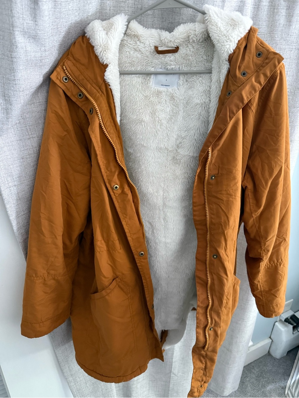 Women's Mustard Yellow Sherpa-Lined Hooded Parka Jacket